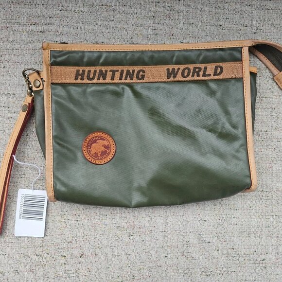 Hunting World Costmetic Bag Pouch Cluth Bag Green/Tan Leather Make Up Bag France - Picture 1 of 13